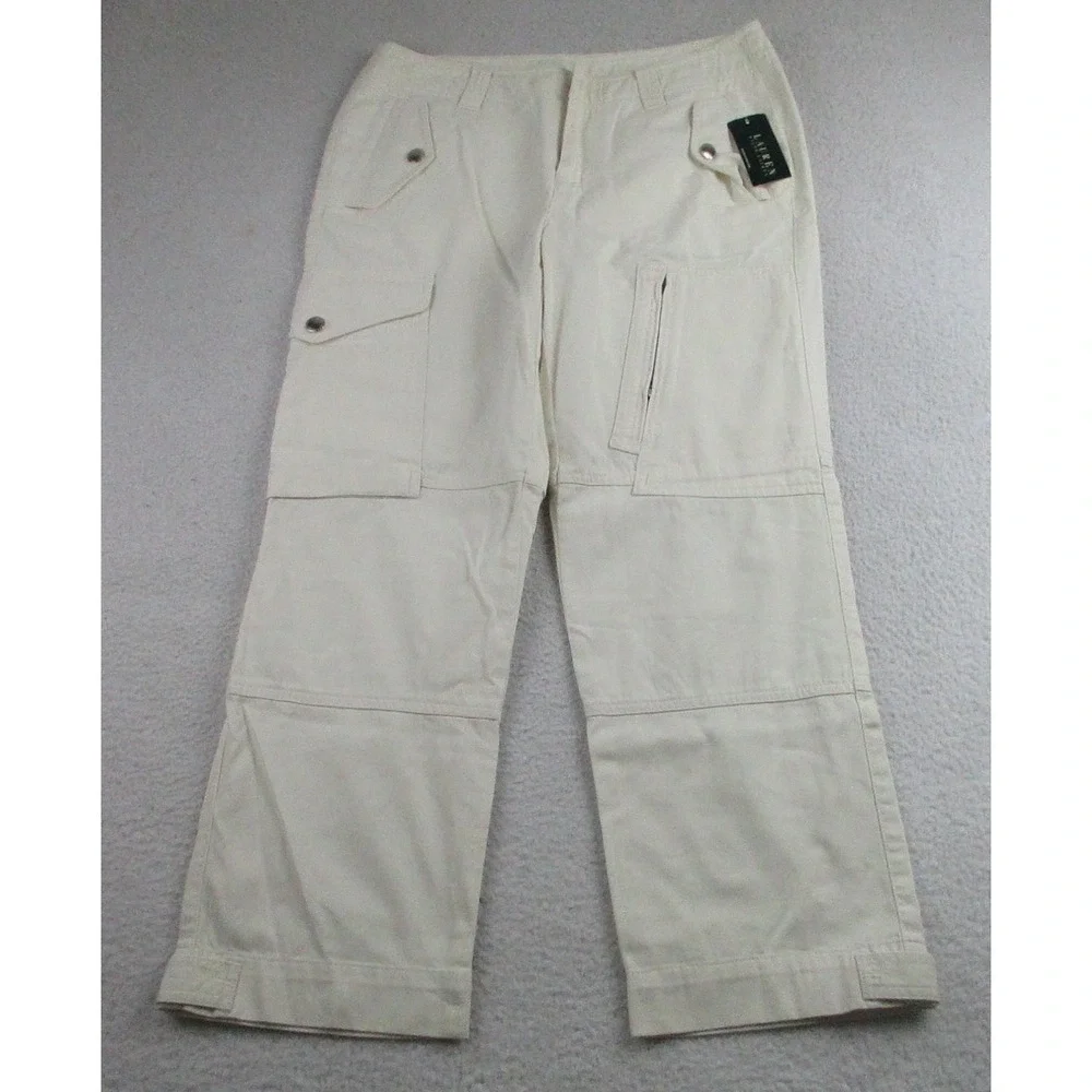 NWT Lauren Ralph Lauren Pants Womens 6 Beige‎ Cargo Pockets Vista CR Snap Button